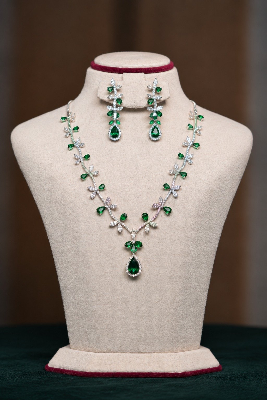 Emerald Green Floral Necklace & Earrings Set